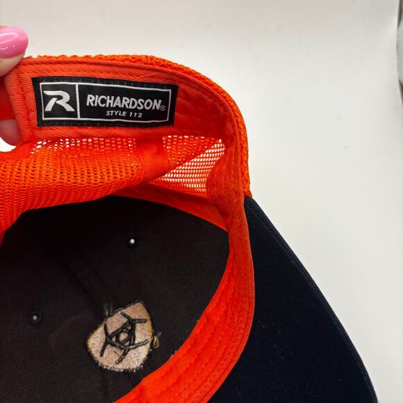 Ariat Hat Cap Snap Back Orange Navy Blue Spell Out Logo Richardson Style 112 - Picture 6 of 6